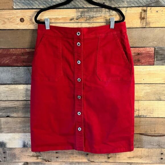 Liz‎ Claiborne Red Button Front Skirt Size 8 - Picture 1 of 10